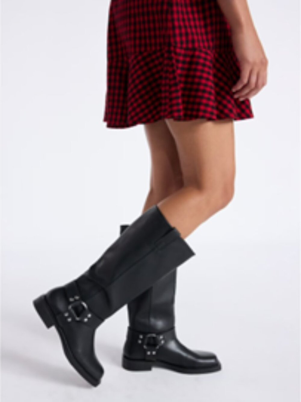 NWT Time and Tru Women's Faux Leather Tall Moto Harness Boots--sz 6
